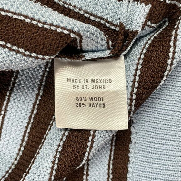 St. John Sport Womens Petite Blue And Black Striped Long Sleeve Wool Blend Top - Picture 7 of 10